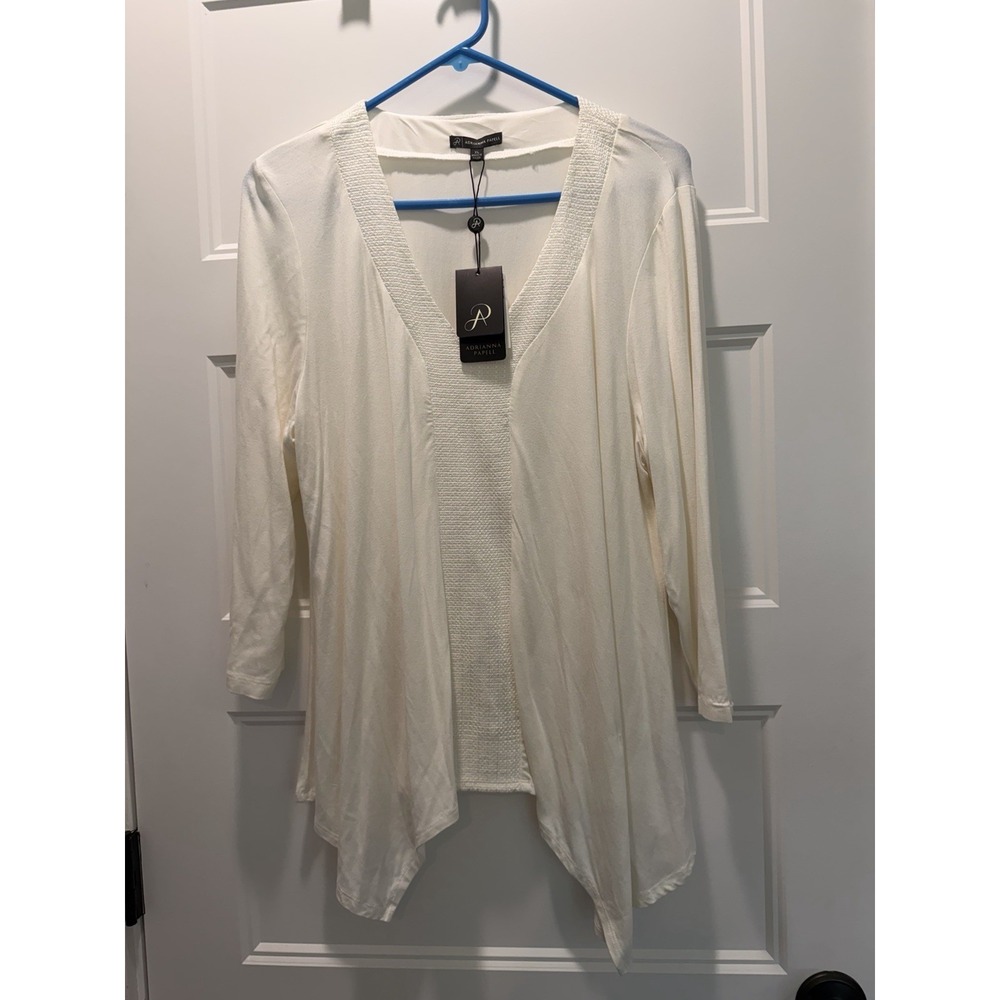 NWT Adrianna Papell Womens XL Ivory Top 3/4 Sleeve Textured Trim Tunic MSRP $78